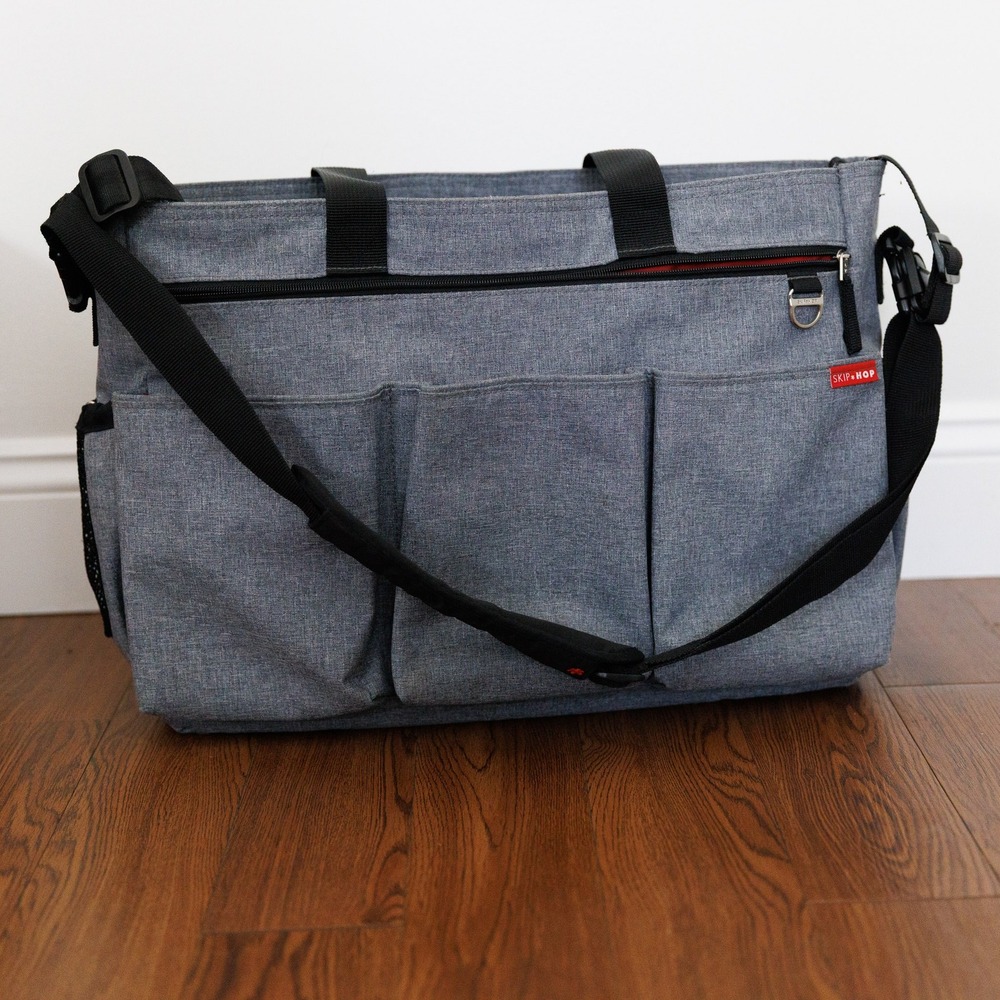Skip Hop Duo Signature Diaper Bag Heather Grey Messenger Tote Travel Bag